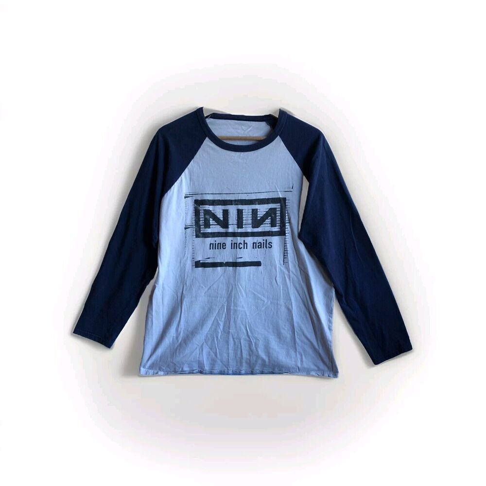 Nine Inch Nails Vintage 90’s Distressed Light Blue XL Baseball Tee 1998